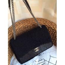 Replica Chanel Shearling Leather Flap Shoulder Bag Black at US