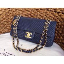 Replica Chanel Surpique Chevron Classic Flap Shoulder Bag Blue USA