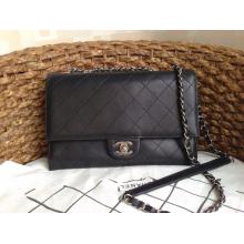 Replica Chanel Vintage Leather Classic Flap Shoulder Bag Black 2014