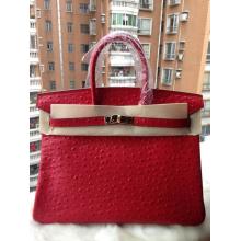 Replica Hermes Birkin Ostrich Pattern Leather Bag Red For Sale