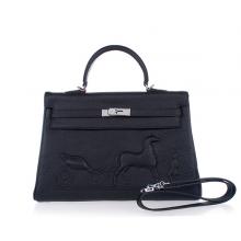 Replica Hermes Kelly Black Cow Leather 1024