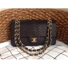 Replica Hot Chanel Python Leather Classic 2.55 Flap Bag Black Online