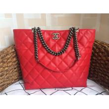 Replica Top Chanel Quilted Calfskin Leather Shopping Shoulder Tote Bag Red