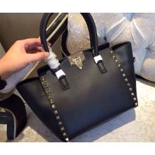 Replica Valentino Rockstud Double Handle Tote Bag Black with Silver