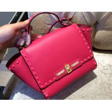 Replica Valentino Rockstud Leather Flap Shoulder Tote Bag 00880 Fushia