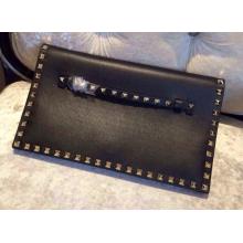 Replica Valentino Rockstud Platinum Finish Studs Clutch Bag Black with Gold