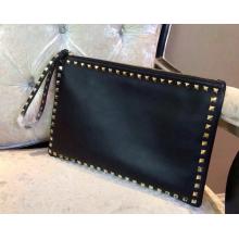 Replica Valentino Rockstud Platinum Studs Clutch Bag Black