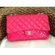 Top Chanel Lambskin Patent 3 Jumbo Flap Bag A94024 Fushia