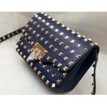 Top Valentino Rockstud All Over Finish Studs Chain Flap Shoulder Bag Royal Blue