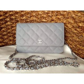 1:1 Chanel Classic WOC Grained Leather Wallet On Chain Bag Gray