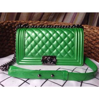 1:1 Chanel Medium Metallic Patent Leather Le Boy Flap Shoulder Bag Green