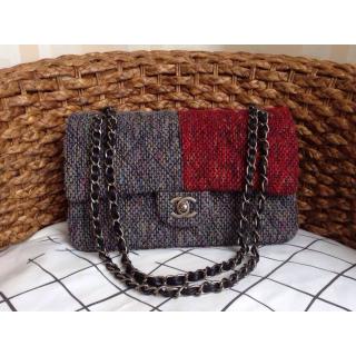 1:1 Chanel Tweed Classic Double Flap Shoulder Bag Gray&Red DE