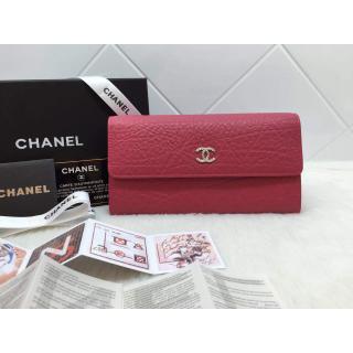 1:1 Designer Chanel Bi-Fold Wallet in Shrink Leather Fushia