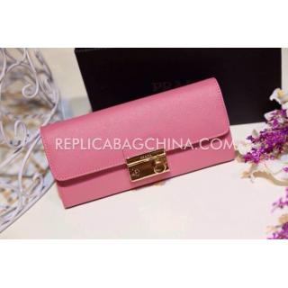 1:1 Prada Wallet Wallet Pink Calfskin