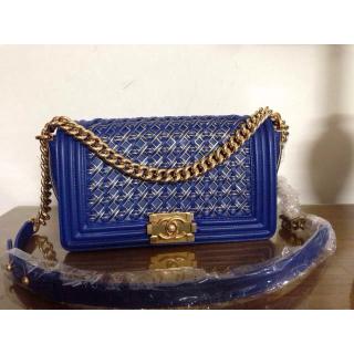 1:1 Replica Chanel Leather Braided Le Boy Flap Shoulder Bag Blue