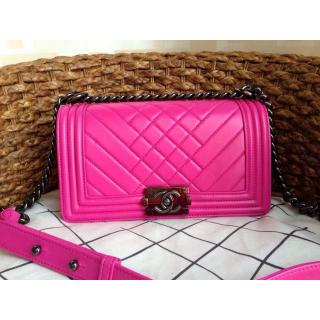 1:1 Replica Chanel Quilted Chevron Le Boy Leather Flap Shoulder Bag Fushia