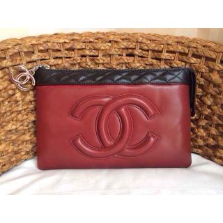 2016 Chanel Calfskin Leather CC Clutch Bag Red Dallas 2014