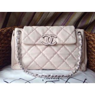 2016 Chanel Hampton Sheepskin Quilted Leather Flap Shoulder Bag White DE