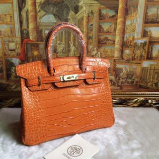 2016 Hermes Birkin 30/35 Crocodile Pattern Leather Bag Orange