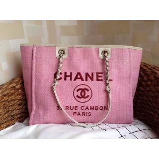 AAA Chanel Deauville Canvas Tote Medium Bag Pink 2014