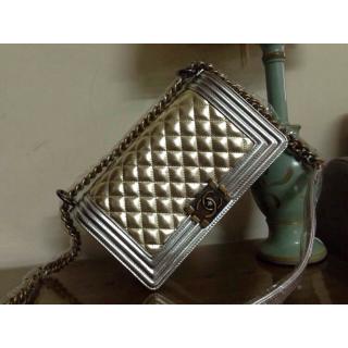 AAA Chanel Golden with Silver Le Boy Flap Shoulder Bag Gold/Silver US