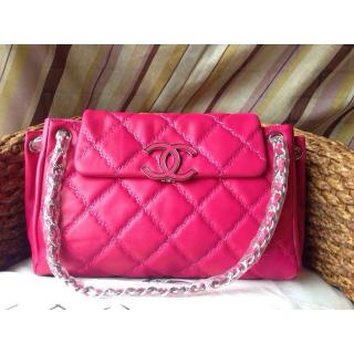 AAA Designer Chanel Hampton Sheepskin Quilted Leather Flap Shoulder Bag Fushia