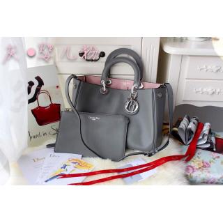 AAA Designer Dior Calfskin Diorissimo Small Bag Gray/Pink