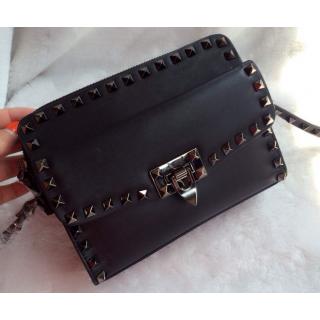 AAAAA Valentino Rockstud Flap Shoulder Bag with Removable Clutch 2015 Black