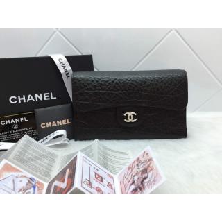 Best Chanel Tri Folded Flap Wallet in Shrink Leather Black USA