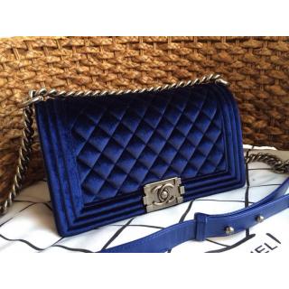 Best Chanel Velvet Le Boy 2013 Shoulder Bag Blue