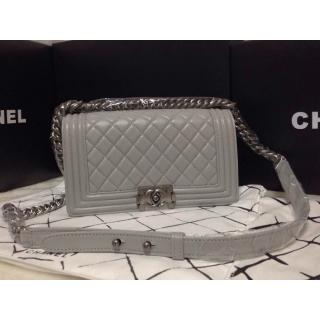 Best Quality Chanel Le Boy Lambskin Leather Flap Shoulder Bag Gray