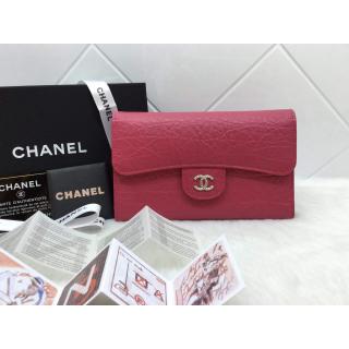 Best Replica Chanel Tri Folded Flap Wallet in Shrink Leather Fushia