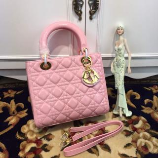 Cheap 1:1 Lady Dior Medium Bag in Patent Leather Pink WIth Gold Hardware USA