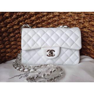 Cheap AAA Chanel Clemence Leather Classic Double Flap Shoulder Bag White Online