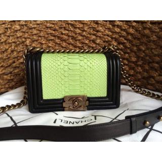 Cheap Luxury Chanel Le Boy Flap Shoulder Small Bag In Original Python Leather Lemon Green