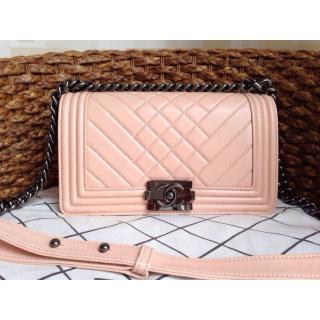 Copy 1:1 Chanel Quilted Chevron Le Boy Leather Flap Shoulder Bag Nude