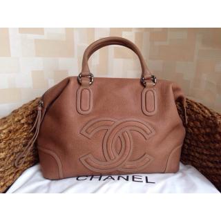 Copy AAAAA Chanel Calfskin Leather CC Shopping Tote Bag Khaki