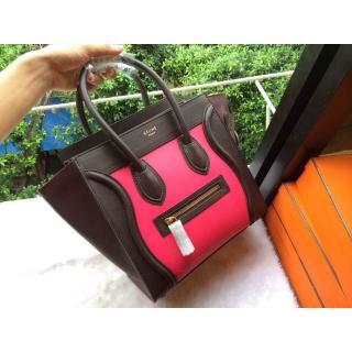 Copy Celine Luggage Micro Bag in Original Leather Fuchsia&Coffee