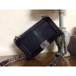 Copy Chanel Boy Flap Shoulder Bag Silver In Original Pearl Leather Black