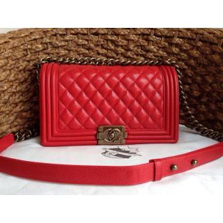 Copy Chanel Le Boy Clemence Leather Flap Shoulder Bag Red With Gold Hardware