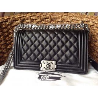 Copy Chanel Le Boy Lambskin Leather Flap Shoulder Bag Black