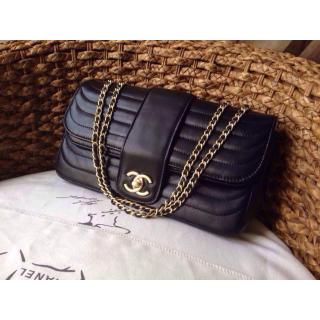 Copy Chanel Leather Classic Double Flap Shoulder Bag Black