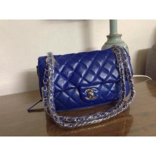 Copy Chanel Leather Tweed Classic Flap Shoulder Bag Blue