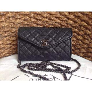 Copy Chanel Python Vintage Flap Chain Cross Body Envelope Bag Black 2014