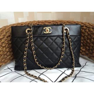 Copy Chanel Quilted Leather Shoulder Tote Bag Black