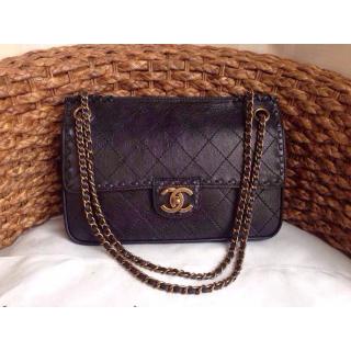 Copy Chanel Quilted Leather Stitch Classic Flap Shoulder Bag Black