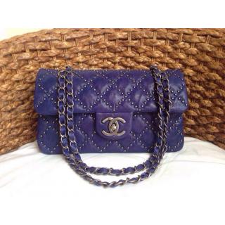 Copy Chanel Studded Leather Classic Double Flap Shoulder Bag Blue Dallas Fall 2014