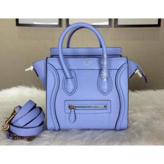 Copy Designer Celine Luggage Nano Bag in Original Grained Leather Spring Blue