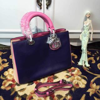 Copy Dior Calfskin Diorissimo Small Bag Dark Blue/Pink/Camel