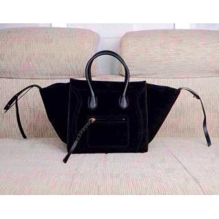 Designer Best Celine Luggage Phantom Bag in Suede Leather Black